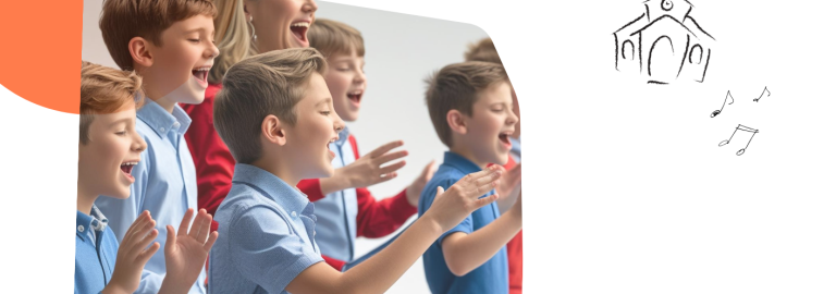 Flyler mit Bild Kinder, die singen und klatschen