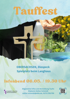 Plakat mit Bildausschnitt von taufender Hand